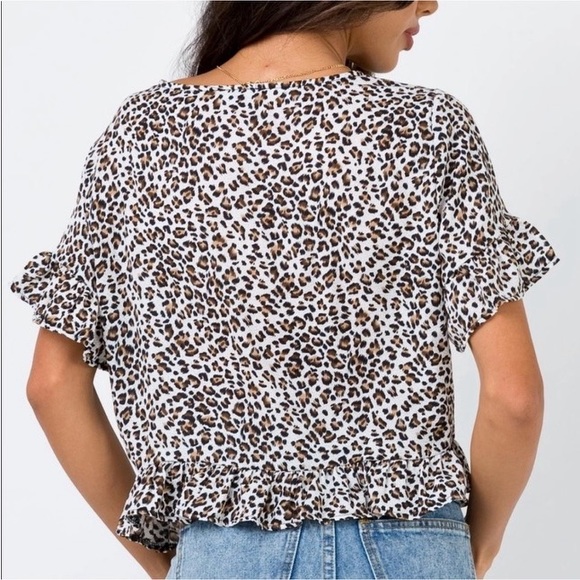 Princess Polly Arman Animal Print Cropped Tie Top Ruffle Hem Size 6 - Picture 4 of 6
